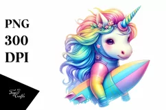 Colorful Baby Unicorn Surfer PNG Product Image 1