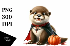 Funny Otter in Front of Spider Web with Vampire Fangs Product Image 1