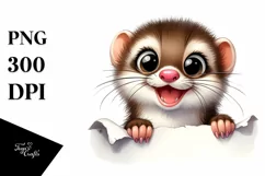 Funny Popping Eyes Weasel Watercolor Clipart Product Image 3