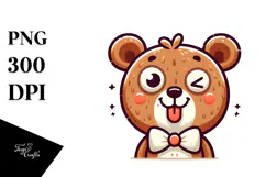 Silly Cartoon Bear with Bow Tie PNG Product Image 1