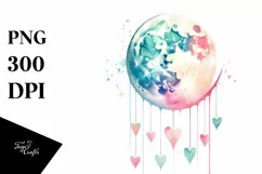 Digital Painting of Moon with Hanging Hearts Product Image 1