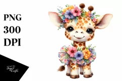 Cute Baby Giraffe Whimsical Flowers Clipart Product Image 3