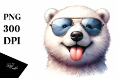 Funny Cute Polar Bear with Sunglasses | Watercolor Clipart Product Image 1