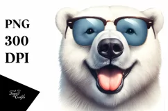 Funny Cute Polar Bear with Sunglasses | Watercolor Clipart Product Image 1