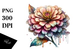 Wooden Stained Zinnia Watercolor | Clipart Product Image 3