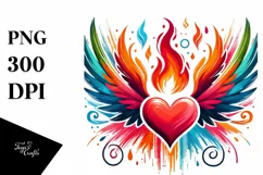 Simple Paintbrush Style Heart Wings Fire PNG Product Image 1