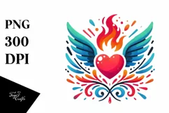 Simple Paintbrush Style Heart Wings Fire PNG Product Image 1