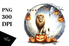 Halloween Lion Sitting on Moon PNG Product Image 1