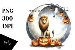 Halloween Lion Sitting on Moon PNG Product Image 1