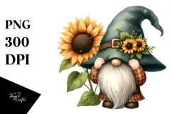 Sunflower Gnome with Large Hat, Colorful PNG Product Image 1