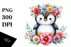 Vibrant Penguin with Flower Crown, Transparent PNG Product Image 1