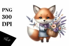 Detailed Cute Baby Fox Holding Lavender Bouquet Product Image 3
