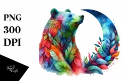 Abstract Vibrant Bear with Plant Leaves PNG Product Image 1