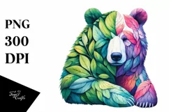 Abstract Vibrant Bear with Plant Leaves PNG Product Image 1