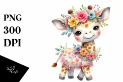 Cute Baby Giraffe Whimsical Flowers Clipart Product Image 3