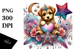 Colorful Boho Puppy Holding a Heart PNG Product Image 1