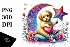 Colorful Boho Puppy Holding a Heart PNG Product Image 1