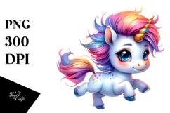 Cute Baby Unicorn Running, PNG Product Image 1