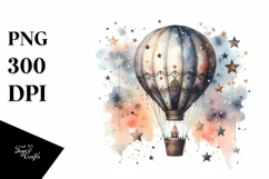Vintage Dirty Hot Air Balloon with Stars | Watercolor Product Image 1