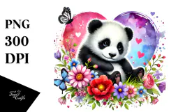 Baby Panda on Flower Holding Heart PNG Product Image 1