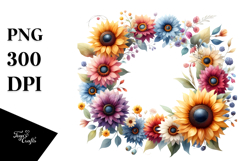 Colorful Glossy Sunflower Frame PNG Product Image 1