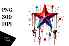 Smiling Star with Blood and Hearts PNG Product Image 1
