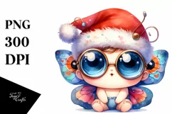 Expressive Baby Butterfly PNG with Santa Hat Product Image 1