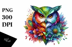 Abstract Vibrant Owl with 3D Looking Flowers PNG Product Image 3