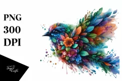 Abstract Vibrant Bird with 3D Looking Flowers PNG Product Image 3