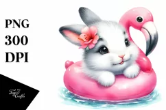 Cute Colorful Baby Arctic Hare with Pink Flamingo Swim Ring Product Image 1