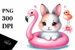 Cute Colorful Baby Arctic Hare with Pink Flamingo Swim Ring Product Image 3