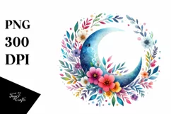 Vibrant Watercolor Whimsical Moon | Sublimation | Clipart Product Image 3