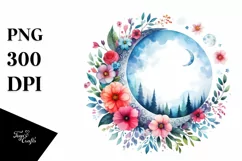 Vibrant Watercolor Whimsical Moon | Sublimation | Clipart Product Image 1