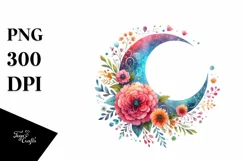 Vibrant Watercolor Whimsical Moon | Sublimation | Clipart Product Image 3
