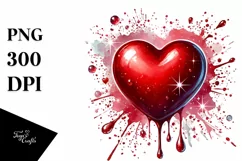 Red Glossy Heart on Splashy Background PNG Product Image 1