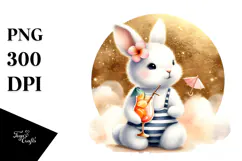 Cute Rabbit in Beachwear Watercolor PNG Product Image 1