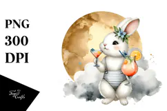 Cute Rabbit in Beachwear Watercolor PNG Product Image 1