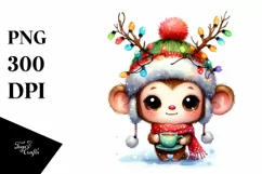 Expressive Baby Monkey PNG with Reindeer Horns Product Image 1