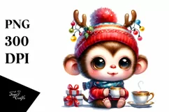 Expressive Baby Monkey PNG with Reindeer Horns Product Image 3