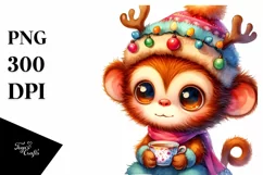 Expressive Baby Monkey PNG with Reindeer Horns Product Image 1