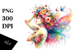 Whimsical Fairy with Floral Wreath PNG Product Image 1