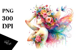 Whimsical Fairy with Floral Wreath PNG Product Image 1
