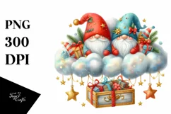 Cute Christmas Gnomes with Glittery Cloud PNG Product Image 1