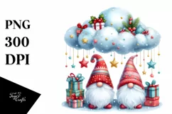 Cute Christmas Gnomes with Glittery Cloud PNG Product Image 1