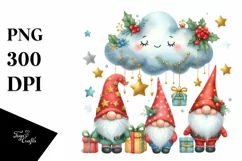 Cute Christmas Gnomes with Glittery Cloud PNG Product Image 1