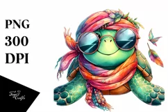 Funny Cute Turtle with Scarf | Watercolor Clipart Product Image 1