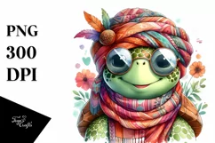 Funny Cute Turtle with Scarf | Watercolor Clipart Product Image 1