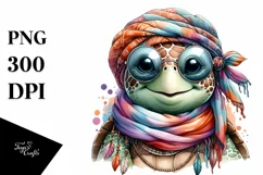 Funny Cute Turtle with Scarf | Watercolor Clipart Product Image 3