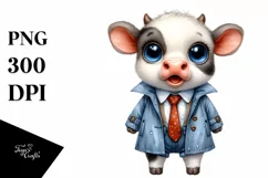 Watercolor Baby Cow Excited and Dressed in Raincoat Product Image 3