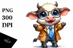 Watercolor Baby Cow Excited and Dressed in Raincoat Product Image 3